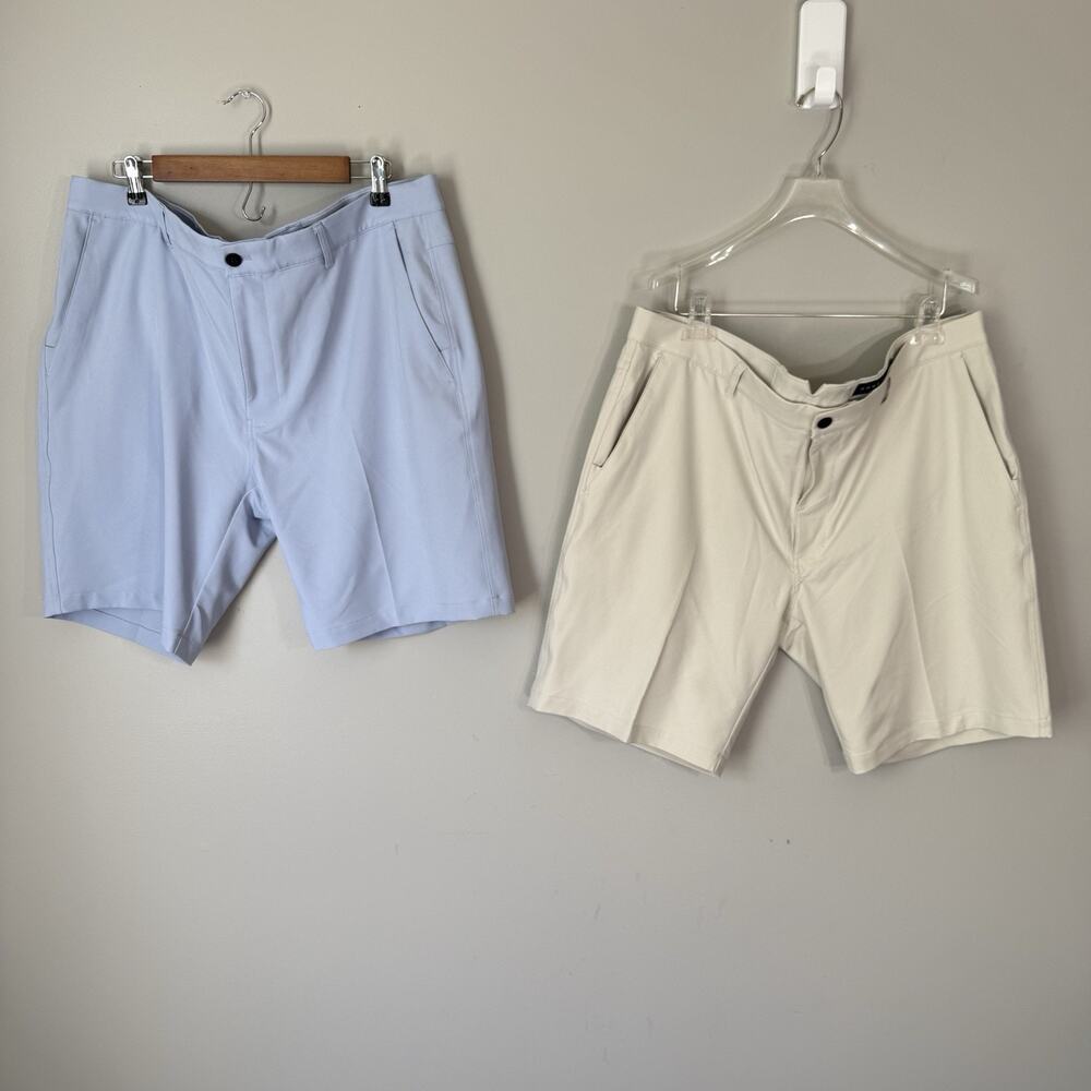 Dunning Golf Performance Shorts Lot Mens 38 8” Inseam Tan Blue Golf Stretch NEW